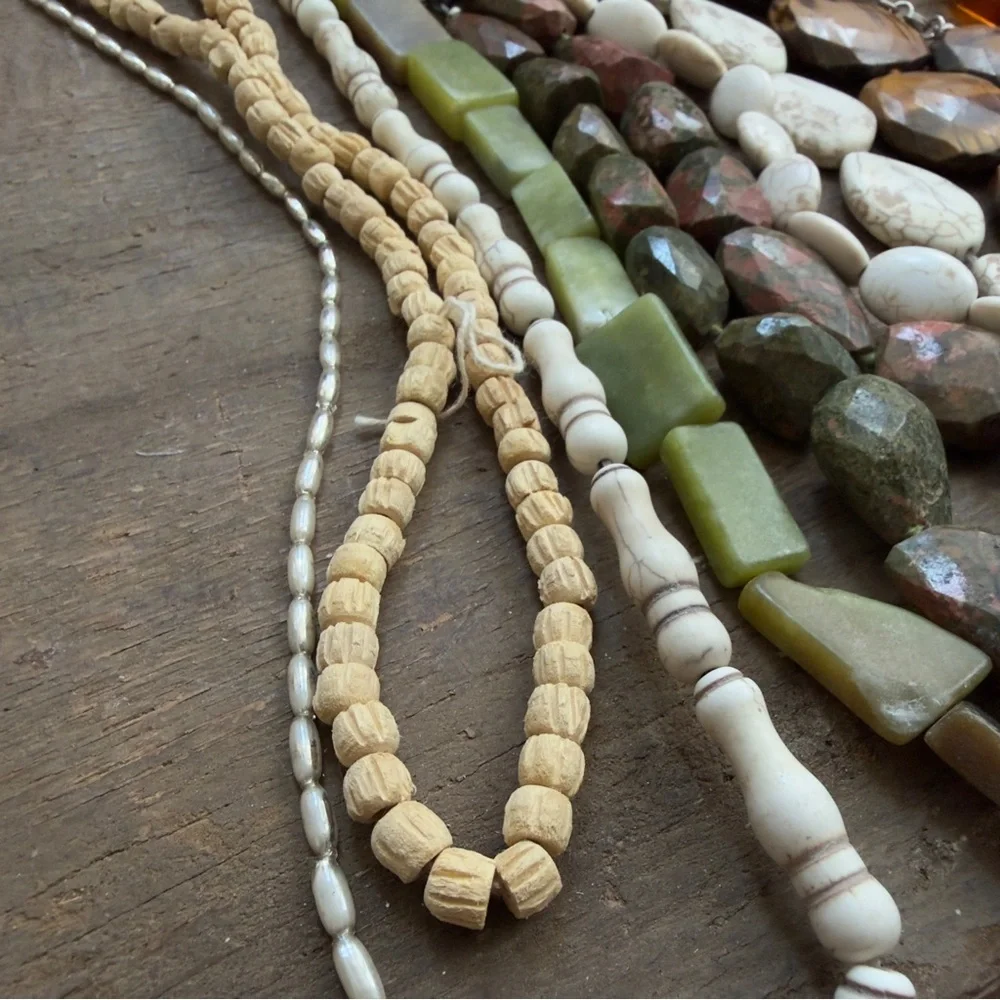 Mixed natural and faux stone strung strand beads large and small 1lb 7oz